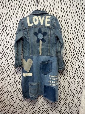 Upcycled Madewell Jean jacket patched and distressed denim jean jacket duster
